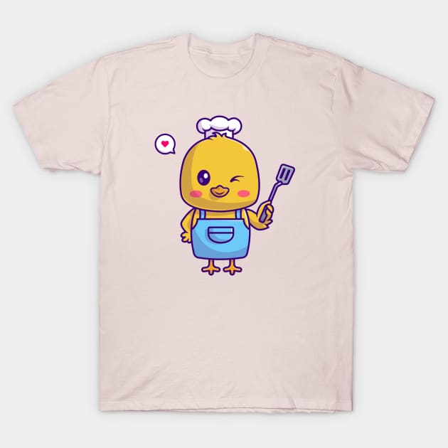 Cute Chef Chick Holding Spatula Cartoon T-Shirt by Catalyst Labs